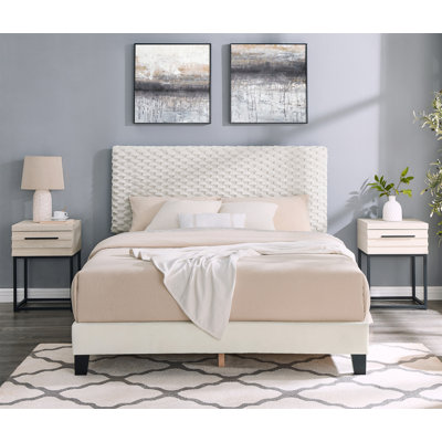 Findlay 3-Piece Bedroom Set, Plush 3D Upholstered Bed With Two Nightstands by 17 Stories