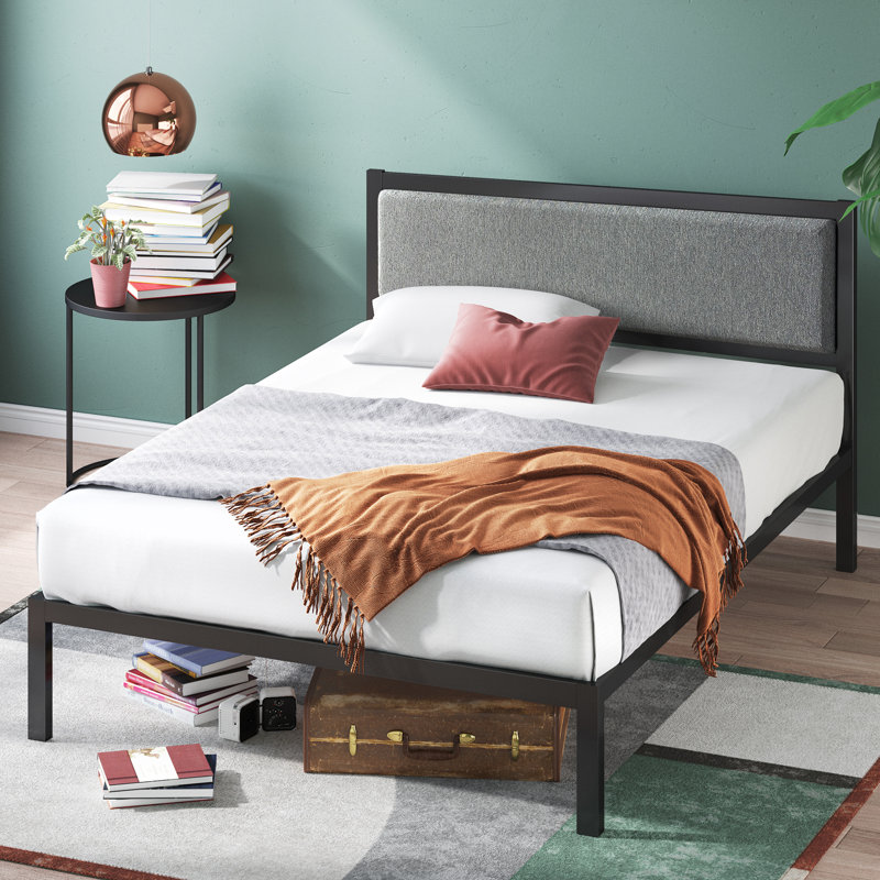 Arledge Metal Platform Bed with Upholstered Headboard, Double (4'46)