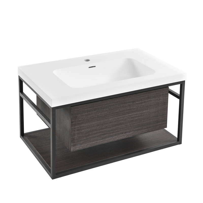 Claire 30" Black Ceramic Wall-Hung Vanity with Open Shelf