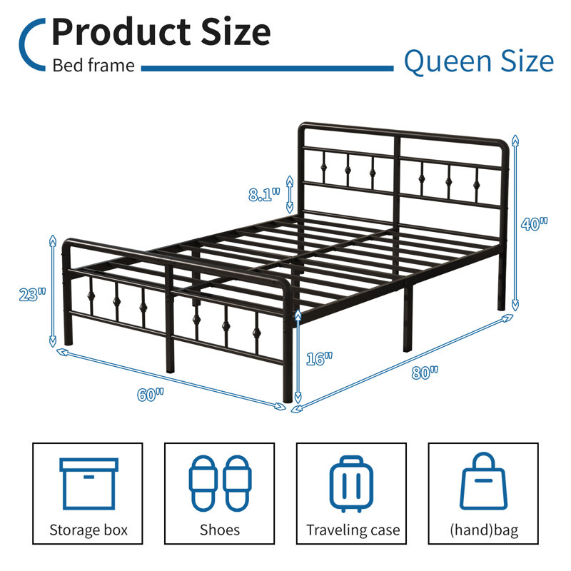 Lizar Metal Open-Frame Storage Bed, Queen