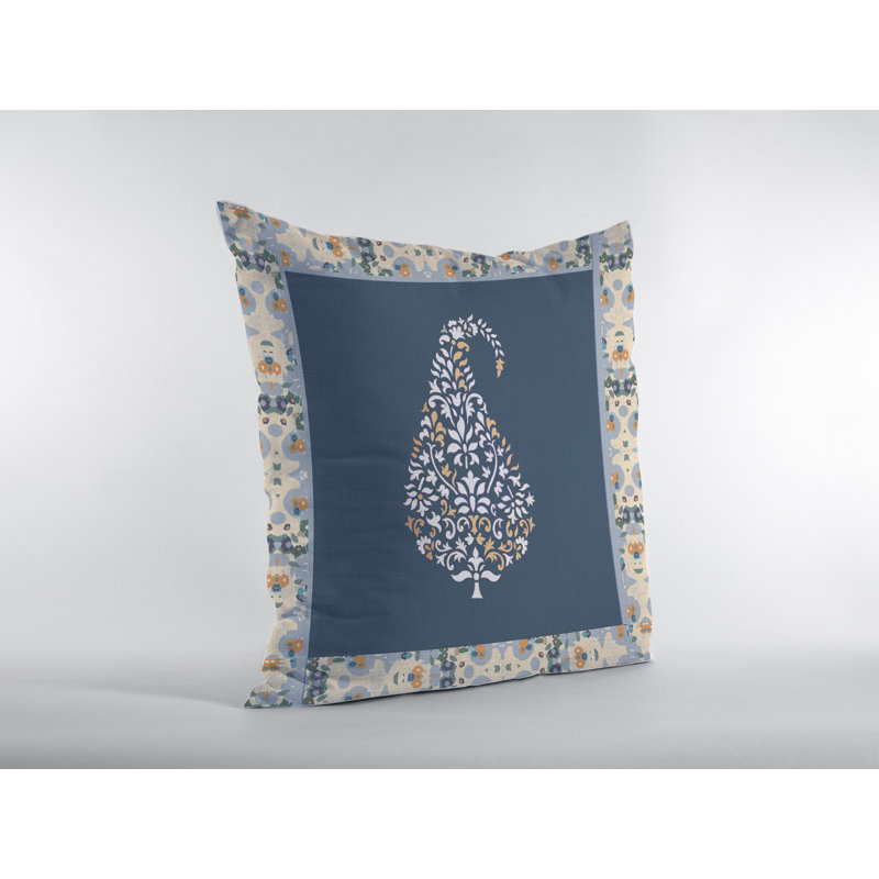 Coussin à fermeture à glissière Fall Leaf, 16" x 16", Blanc / orange / bleu marine