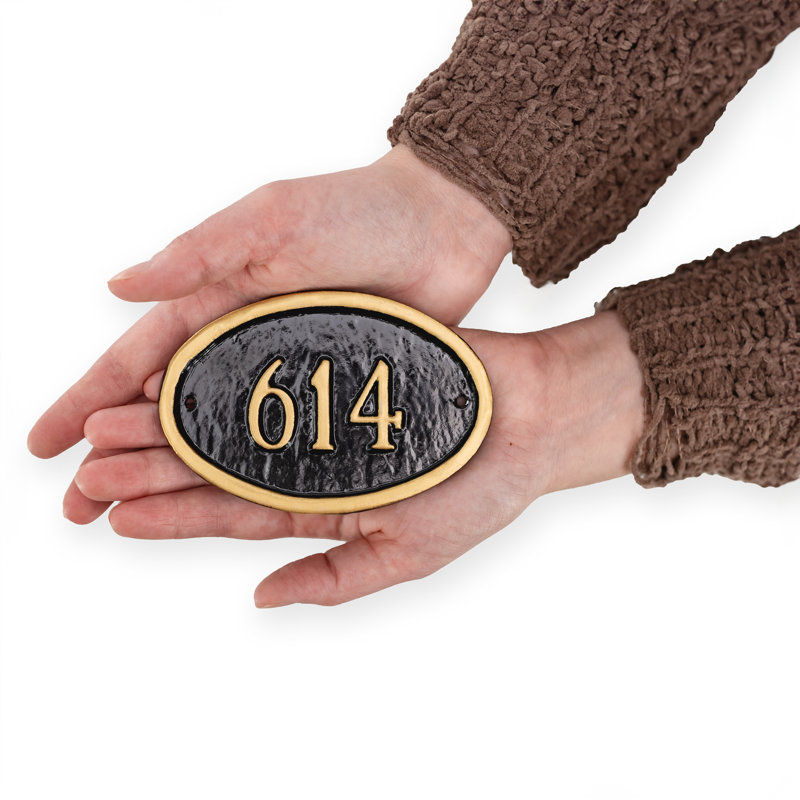 Classic Oval Address Plaque, Yes, Black/Gold