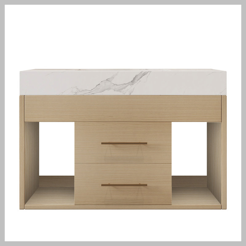 Ensemble de meuble-lavabo mural flottant 29,9 po, Bois, Blanc