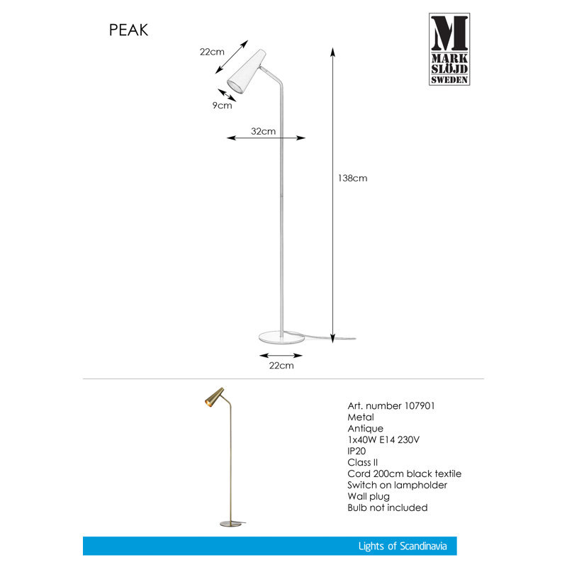Jerome 138cm Task Floor Lamp, Antique, Antique