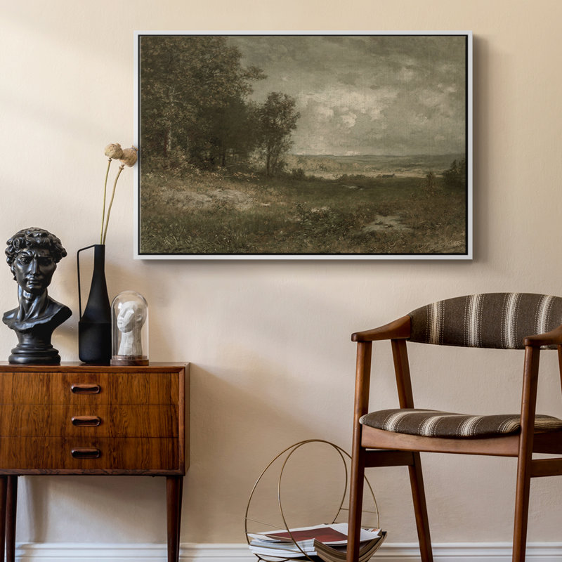 Paysage rétro DCXCV - reproduction de cadre flottant sur toile, Blanc, H 17 po x l 25 po