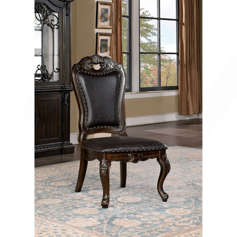 Design traditionnel traditionnel 2 pièces chaises d'appoint en bois massif noyer brun foncé simili cuir sièges formels