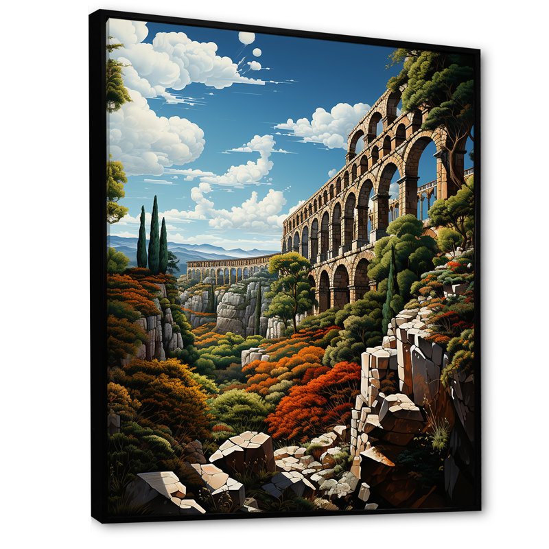 Espagne, aqueduc romain en segovin sur toile, H 20 po x l 12 po x P 1 po, Cadre flottant noir