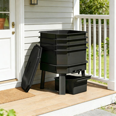 Portable Worm Composter,4-Tray Worm Composter Bin