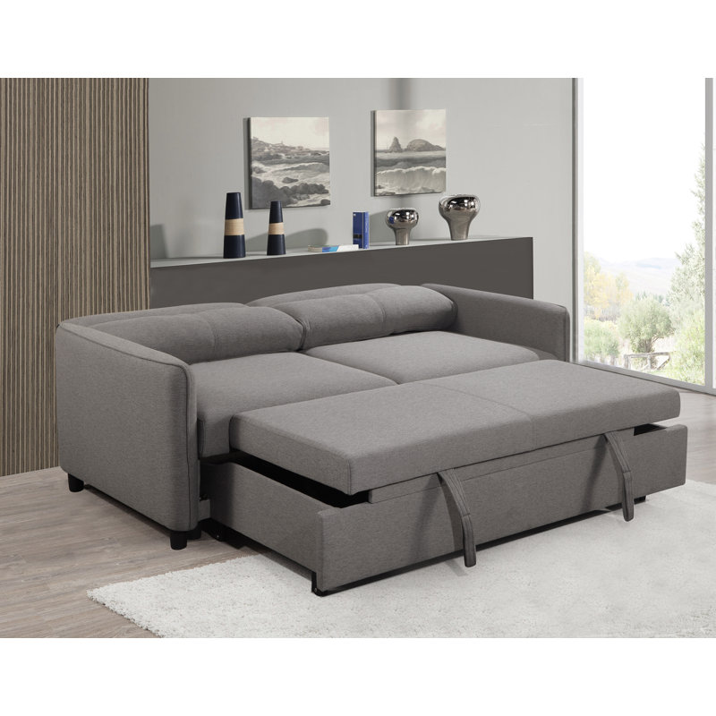 Canapé-lit à accoudoirs carrés 74,75 po Savione, Polyester gris