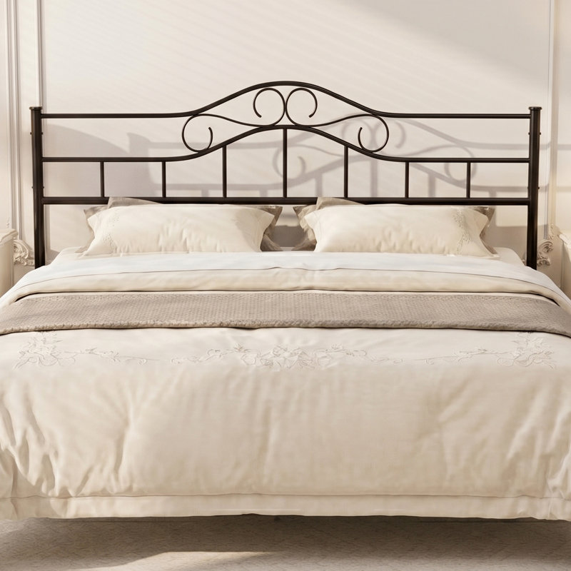 Metal King Size Headboard Only, Adjustable Height, Steel Curved King Headboard For Bedroom, Farmhouse Scrollwork Design, Attach Frame, Easy Assembly, Black