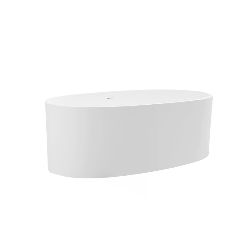 Baignoire autoportante 65 po à surface solide en résine de pierre avec trop-plein et bonde escamotable 65 po, blanc mat 24S08-65MW