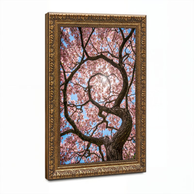 Art mural en toile noyer doré encadré pour le salon, la chambre à coucher, le bureau ou le vestibule - Décoration murale décorative avec fleur de cerisier