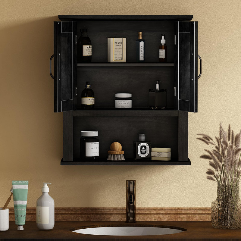 Armoire de salle de bain murale avec portes, Noir