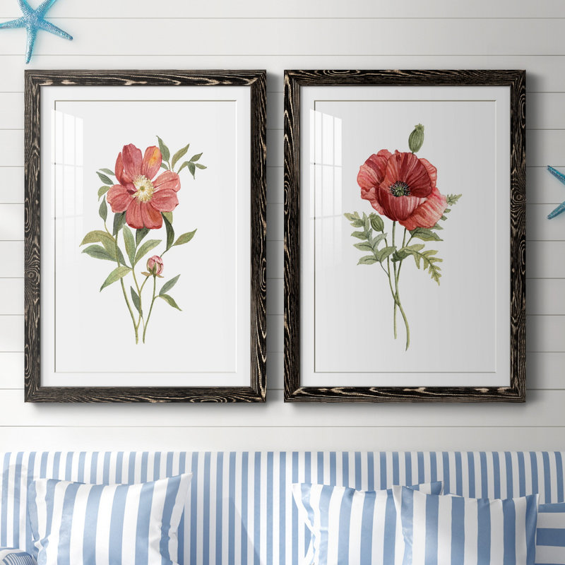 Pivoine écarlate - ensemble de 2 reproductions d'art, H 37,5 po x l 55 po x P 1,5 po, H 31,5 po x l 47 po x P 1,5 po, Blanc