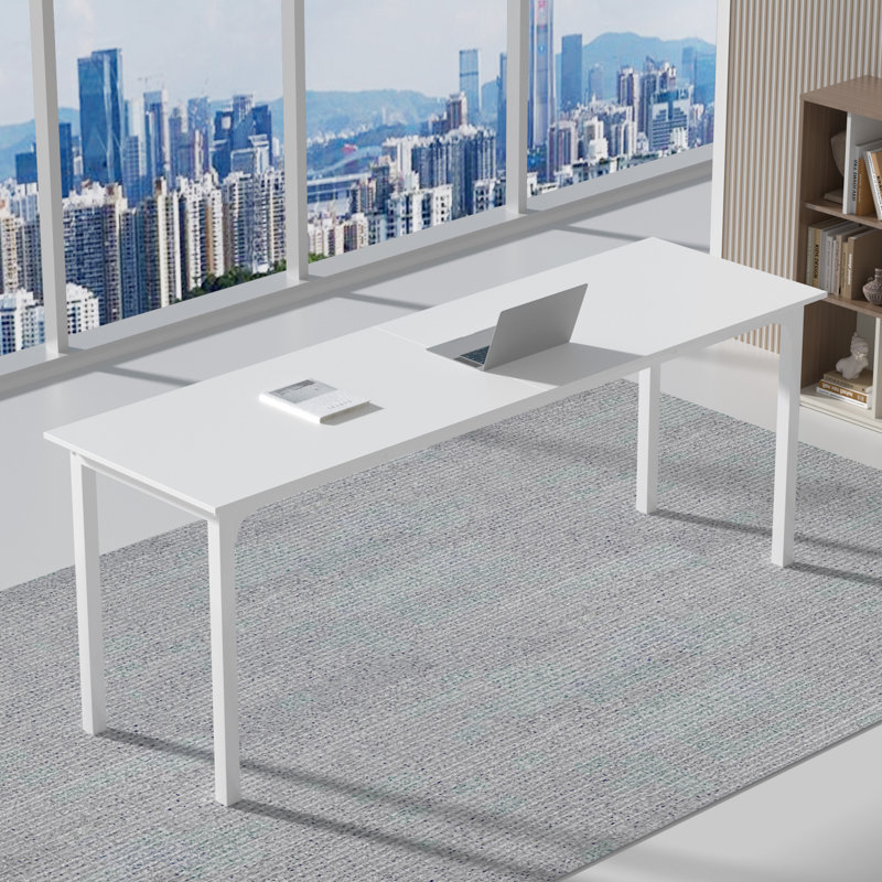  55" Conference Table, Modern Office Meeting Table With Metal Frame, White/White, H 27,6 po x L 79 po x l 23,6 po