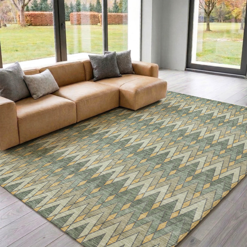 Tapis géométrique Premium lavable à la machine Villers AMF2558, Basilic, 10' x 14'
