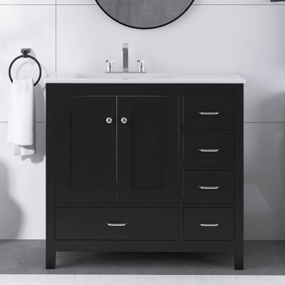 36 In. W X 18 In. D X 34 In. H Single Sink Bath Vanity In Black With Ceramic Sink Combo