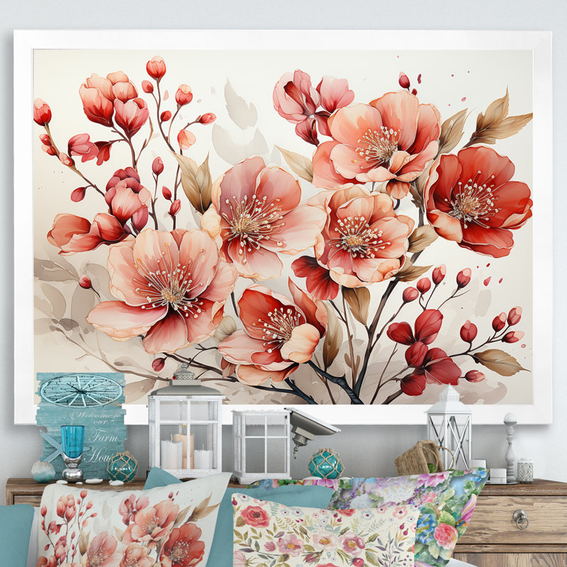 Charme des coquelicots dans un délice hivernal, Cadre simple blanc, H 16 po x l 32 po x P 1 po