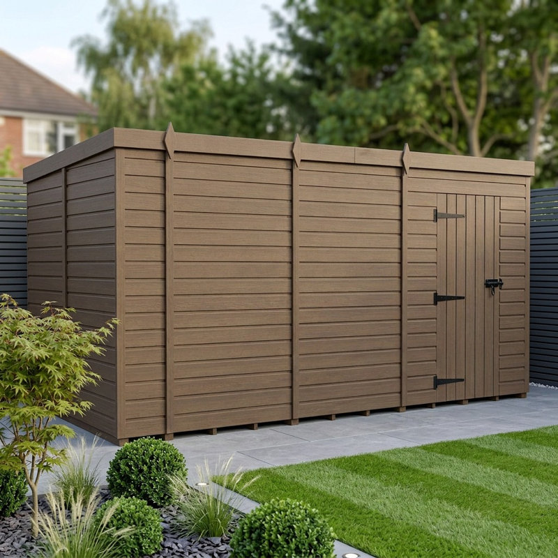 Total Sheds 15ft x 9ft Composite Pent Garden Shed - Single Door - No Windows - EPDM Rubber Roof - UK Manufactured