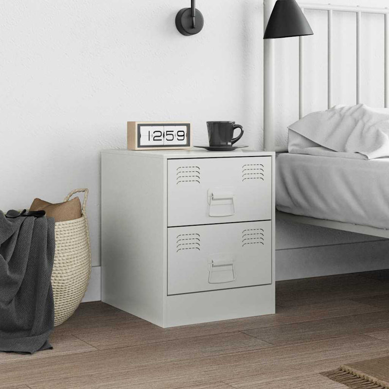 34.5cm W Steel Bedside Table, White, Individual