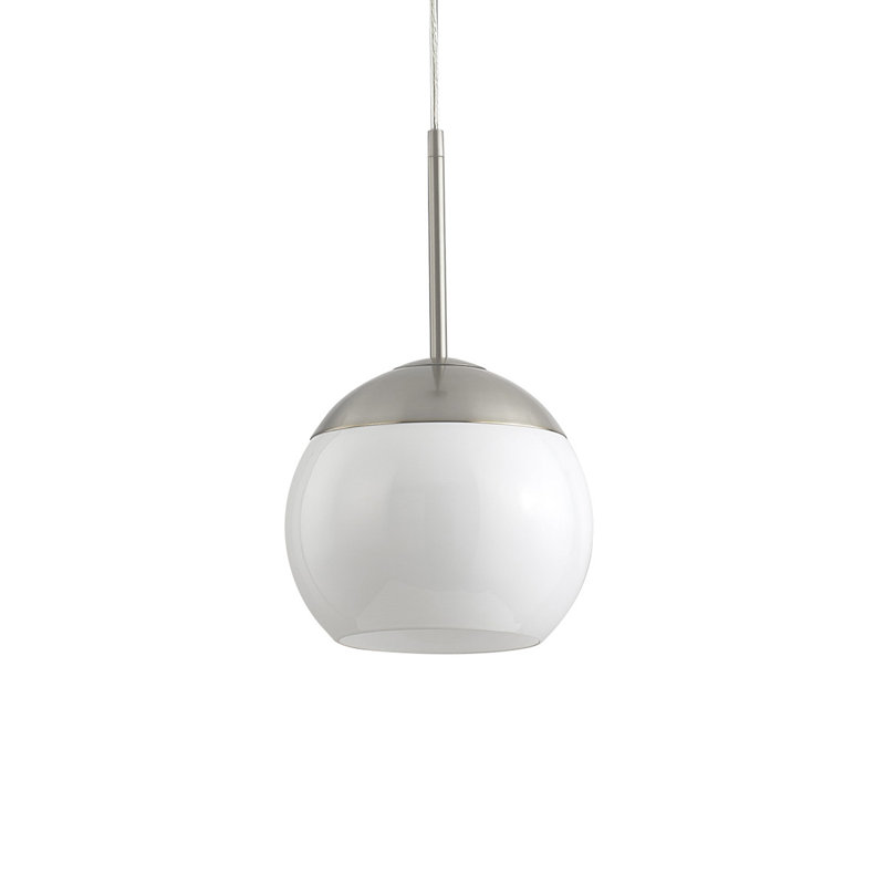 Luminaire suspendu en verre Melveen Globe, Nickel brossé, Blanc