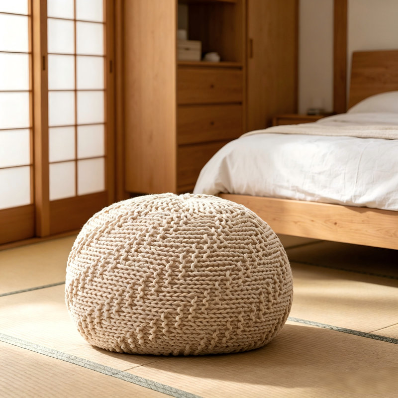 Hazel Pouf, Ivory Cotton