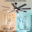 Ventilateur de plafond de 70 pouces avec télécommande, 8 pales de ventilateur double face en composite de bois massif, 6 vitesses, rotation bidirectionnelle, 3 CCT, éclairage à intensité variable, convient aux grands espaces