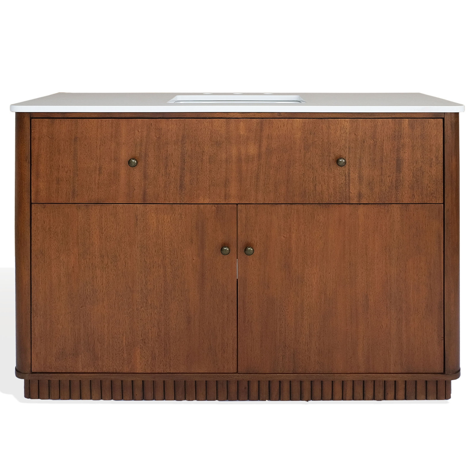 Duncan Oak Carved Plinth Bathroom Vanity with Quartz Top, 36"