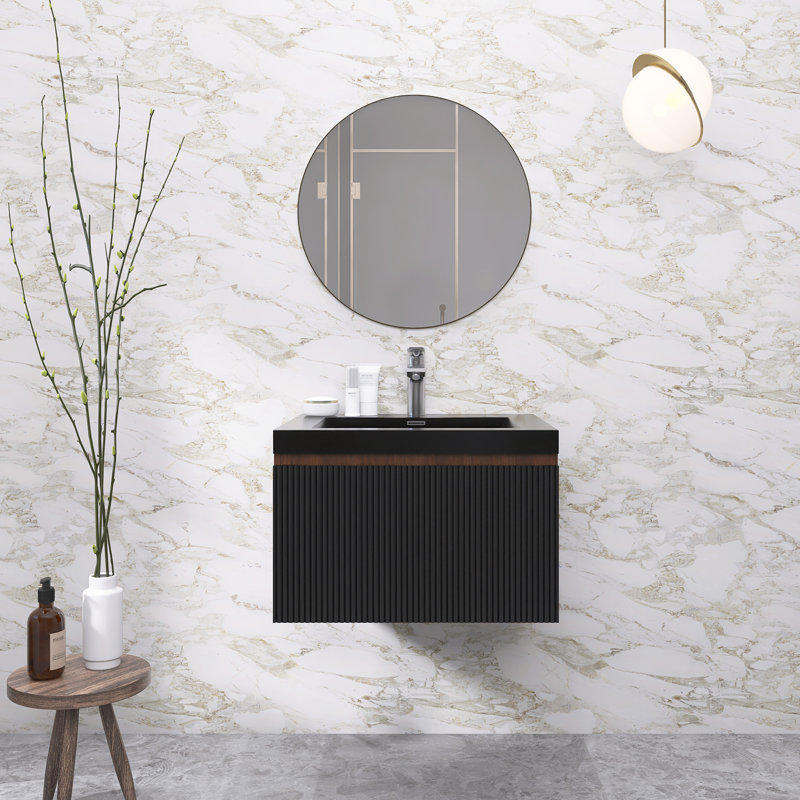 Meuble-lavabo mural moderne avec lavabo noir, 24"