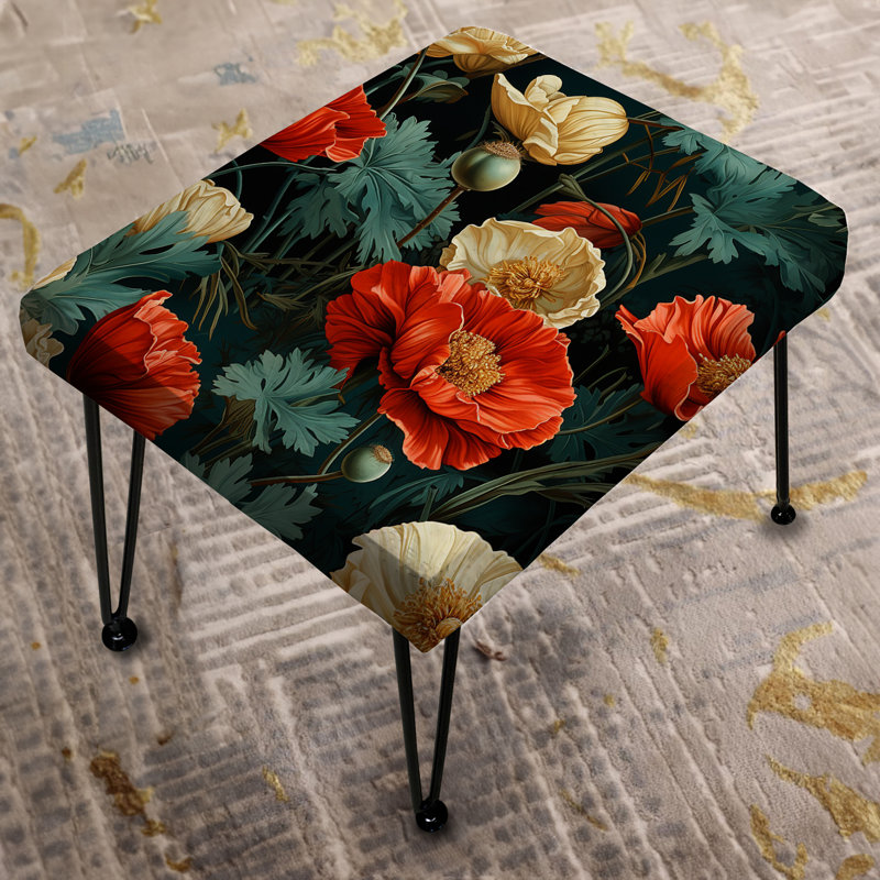Deep Red And Beige Floral Blooms - Floral Rectangle Ottoman