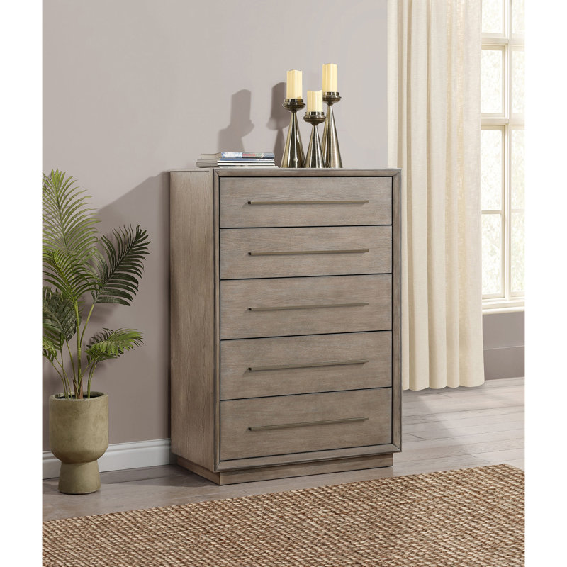 Prescott Taupe Oak 5-drawer Bedroom Chest