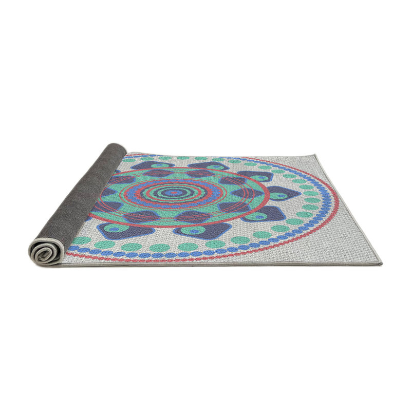 Similicuir tissé à la machine oriental et gris polyester/rouge/bleu Tapis décoratif, Carré 4 pi