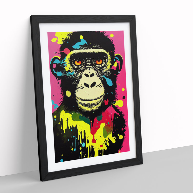 Paint Splash Monkey No.2 - Wall Art, Black  Framed, 64cm H x 46cm W x 2cm D