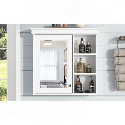 30'' x 28'' Bathroom Medicine Cabinet with Mirror, Wall Mounted Mirror Cabinet with Storage Organizer, Over the Toilet Storage White Storage Cabinet for Bathroom