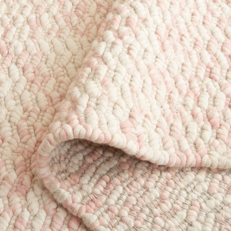 Tapis en laine / coton tissé à la main Boud en rose / ivoire, Tapis de couloir 2 pi 3 po x 8 pi