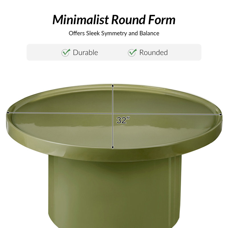 Table basse ronde moderne l 32 po avec finition émaillée Minerva, Olive