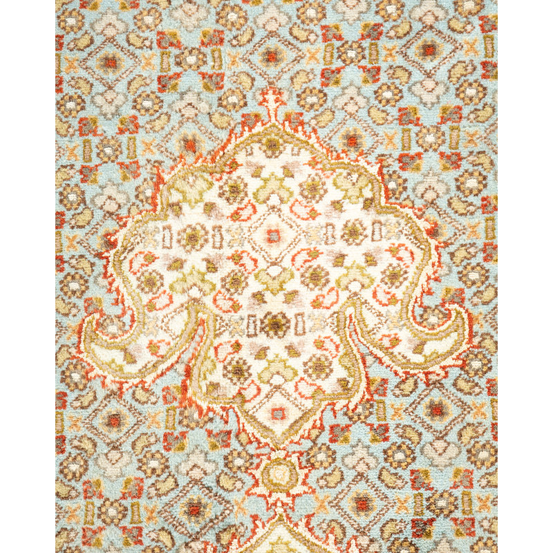 Tapis unique en laine noué à la main 8 pi 2 po x 10 pi 2 po nouvel âge Hilten - bleu clair / rouge / brun clair