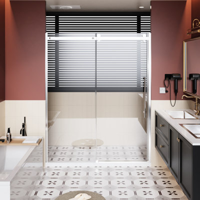 60 In W Shower Door Single Sliding 72 H With Aluminum Alloy Rail, Zinc Rollers, 1/4 Inch Thick Clear Tempered Glass - Glass, Stain X Stainless Steel Handle, Reversible Installation Finish, Smooth