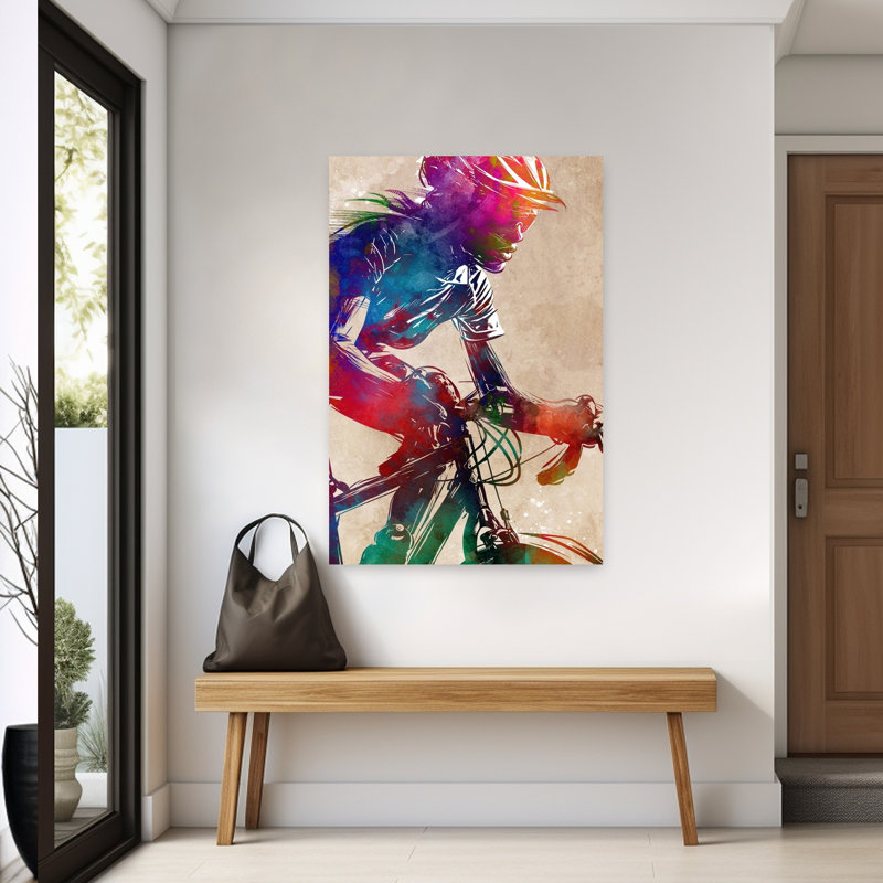 «Dynamic Cycling Watercolor Abstract Contemporary City Architecture», art mural, 60" H x 40" W