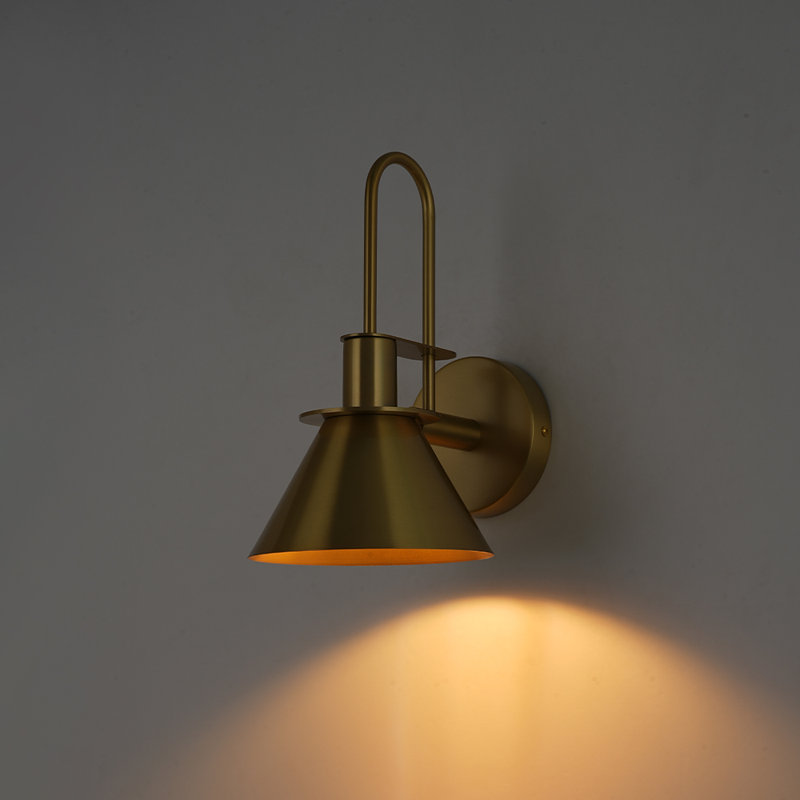 Jacoline 1-Light Dimmable Iron Armed Sconce , Aged Brass
