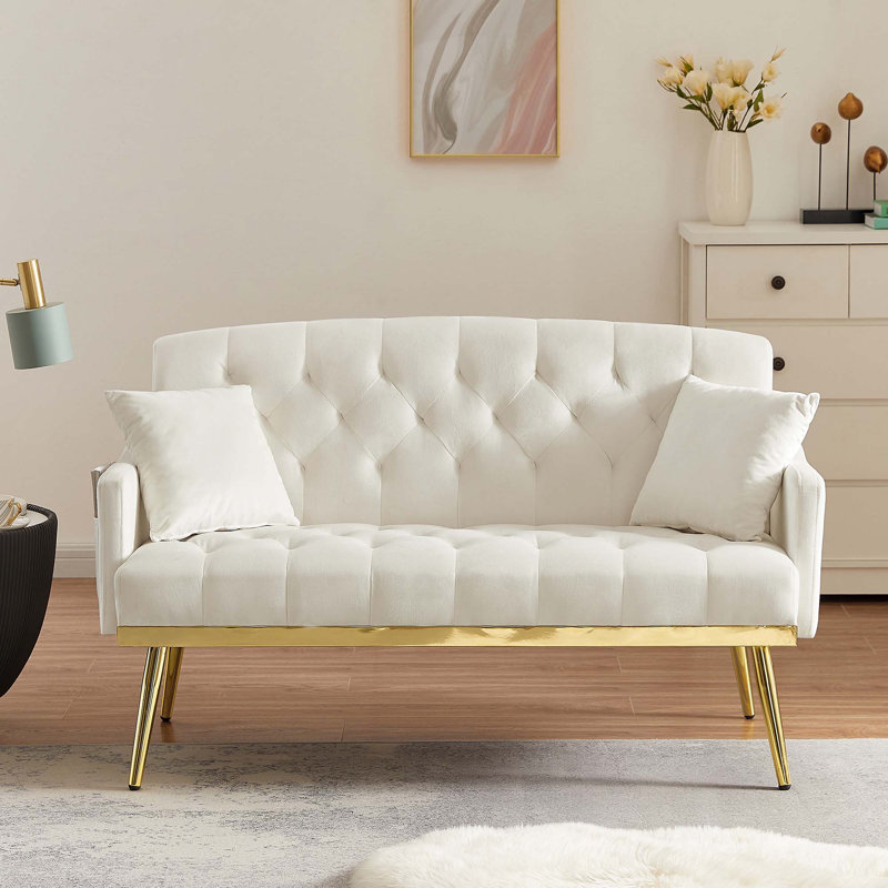 Contemporary Design 2 Seater Sofa Loveseat Modern Sofa Living Room Sofa Velvet Sofa, Cream White Velvet