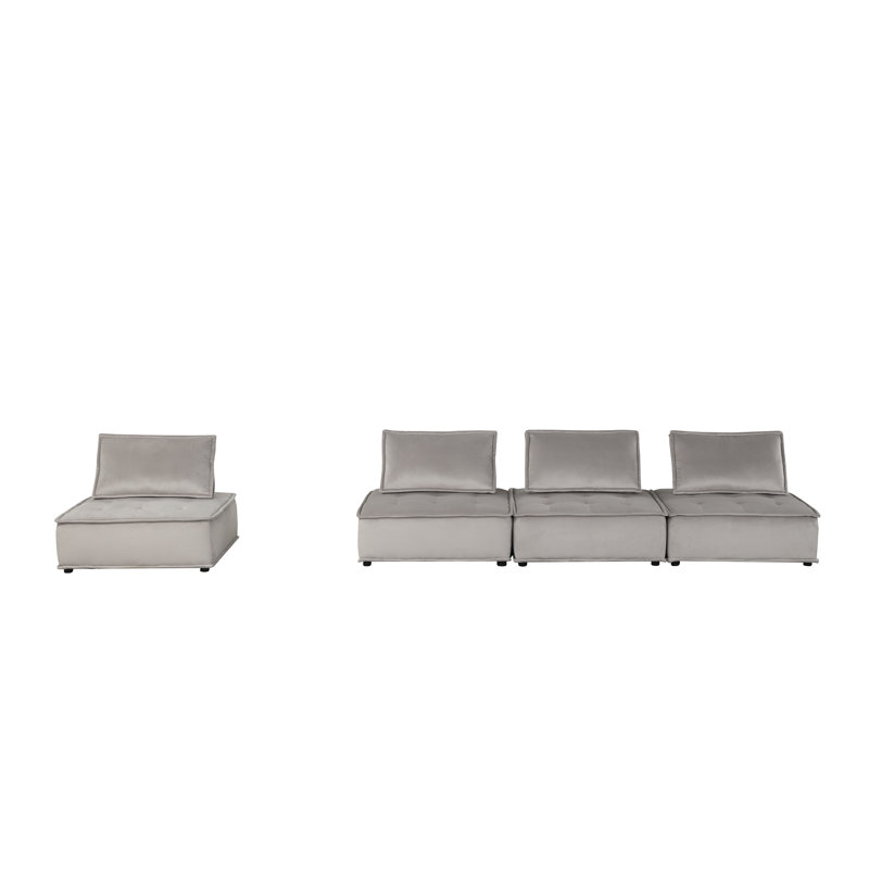 Charmie 160'' Velvet Sofa, Light Gray