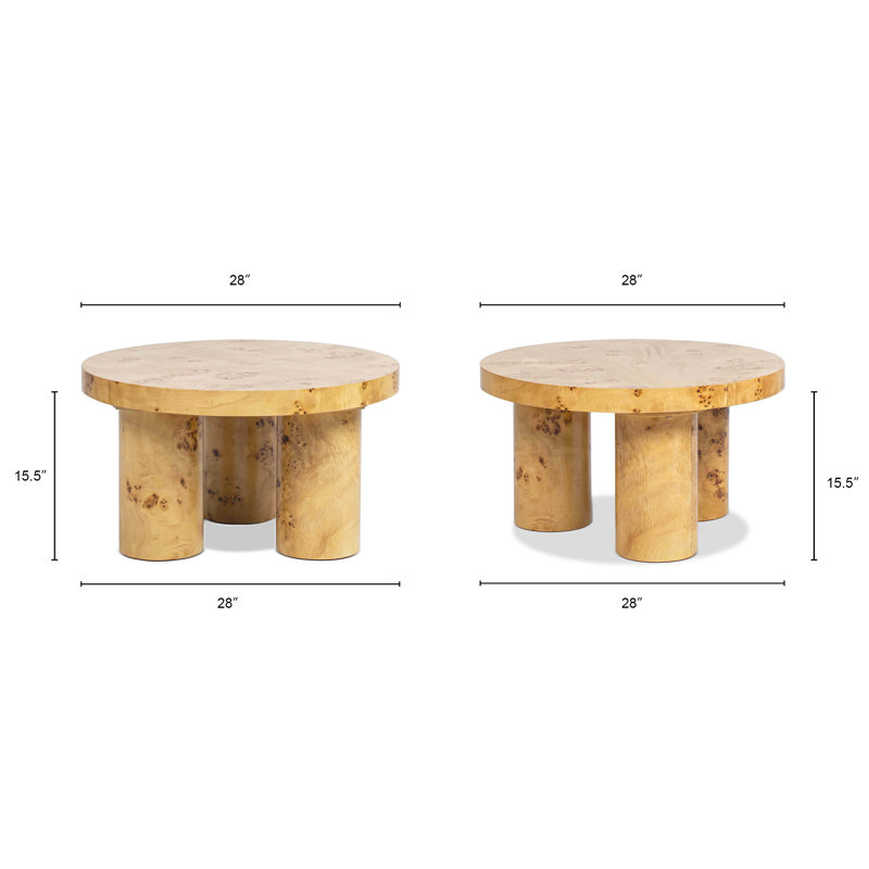 Nebula 28" Round Burl Wood Coffee Table with Pillar Legs