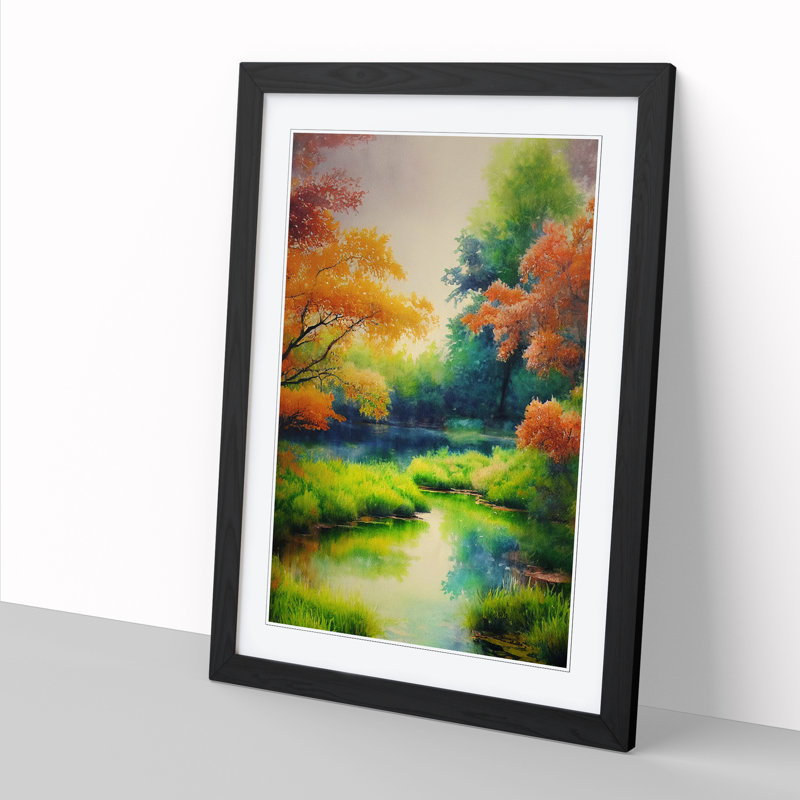 Watercolour Pond Vol.3 - Single Picture Frame Print, 34cm H x 25cm W x 2cm D, Oak