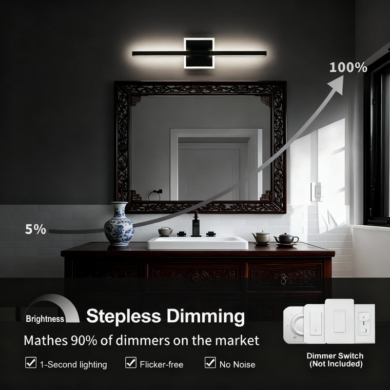 Lumière moderne de meuble-lavabo moderne de 24 pouces à DEL avec température de couleur réglable de 5 tcc et éclairage ambiant RVB, applique murale rotative à intensité variable pour éclairage de miroir