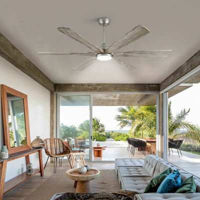 Ventilateur de plafond moderne en bois massif 60/72 pouces à 6 pales avec lumière et télécommande, grand ventilateur de plafond à débit d'air élevé, moteur à courant continu réversible silencieux, ventilateur intérieur pour le garage de la véranda