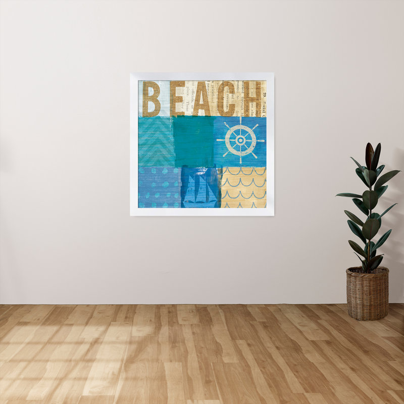 «Beachscape Collage IV», art textuel, H 21,5 po x l 21,5 po x P 0,75 po, Cadre blanc