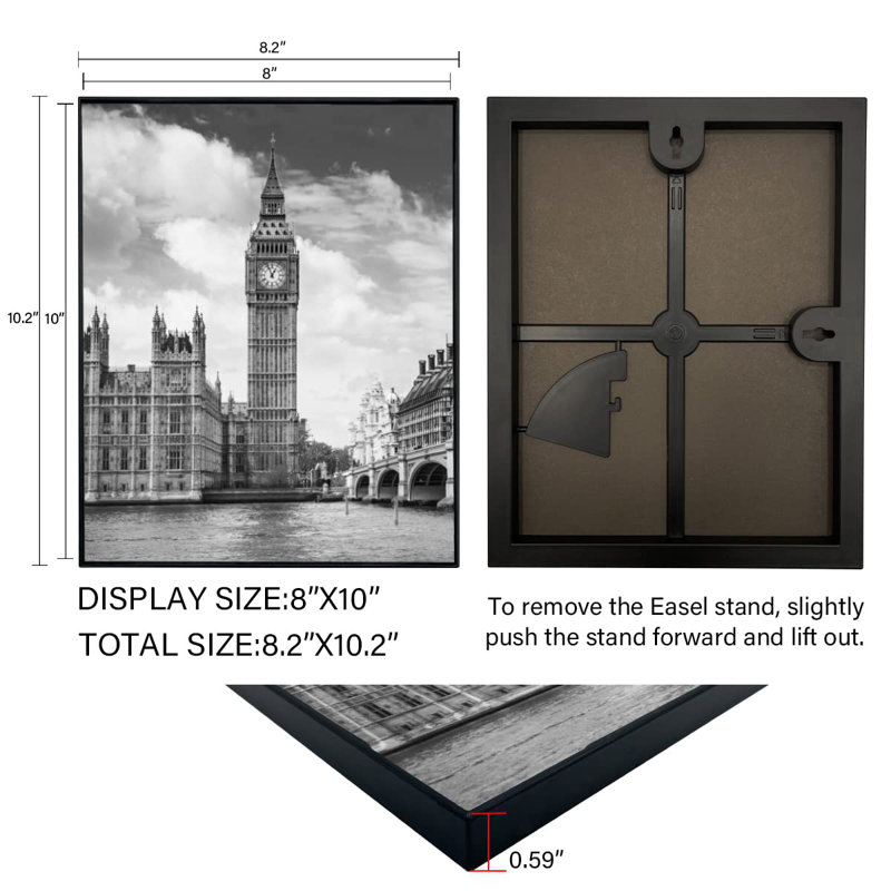 Front Loading Black Picture Frame 8X10 Set Of 5 Wall And Table Mounting