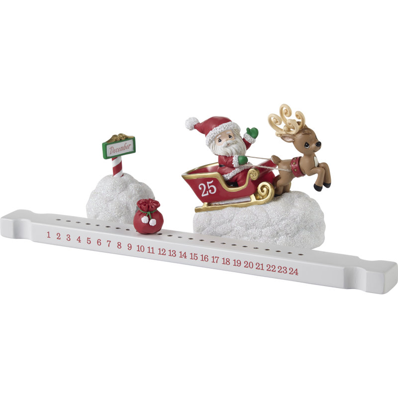 Calendrier de compte à rebours en résine / bois Here Comes Santa Claus
