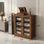 Armoire audio stéréo avec portes en verre, support audiovisuel haute de 35,4 po, support pour tourne-disque avec tablettes réglables et gestion des câbles, brun-562877548